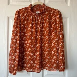 J. Crew Factory Orange Floral Smocked Neck Blouse